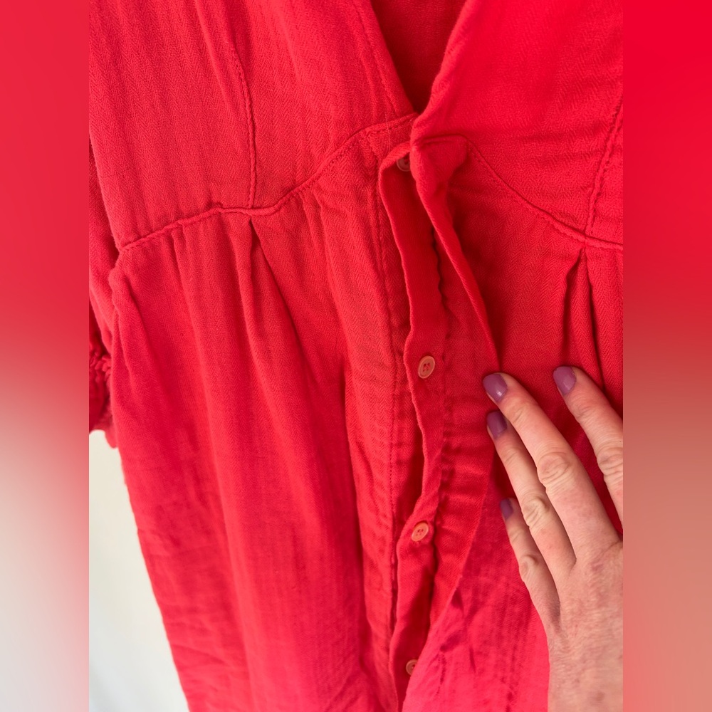 FREE PEOPLE CP SHADES Babydoll Double Cloth V-Neck Boho Tunic Mini Dress Red XS - Picture 4 of 12